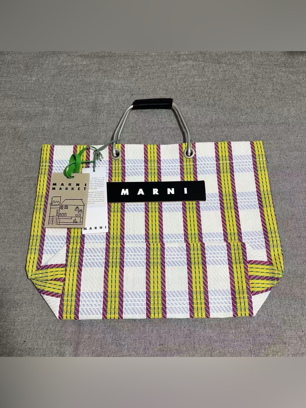 Marni Yellow, Pink & White Striped Market Tote